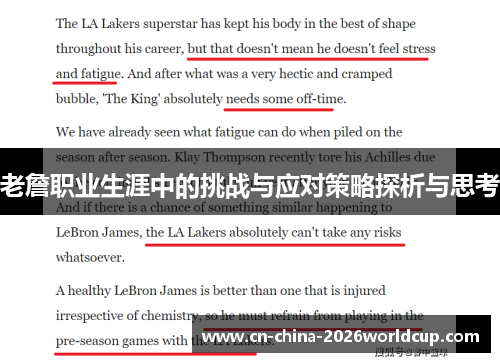 老詹职业生涯中的挑战与应对策略探析与思考